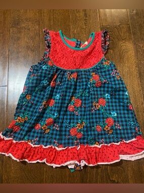 Matilda Jane floral red/blue tunic top size 10 cottagecore